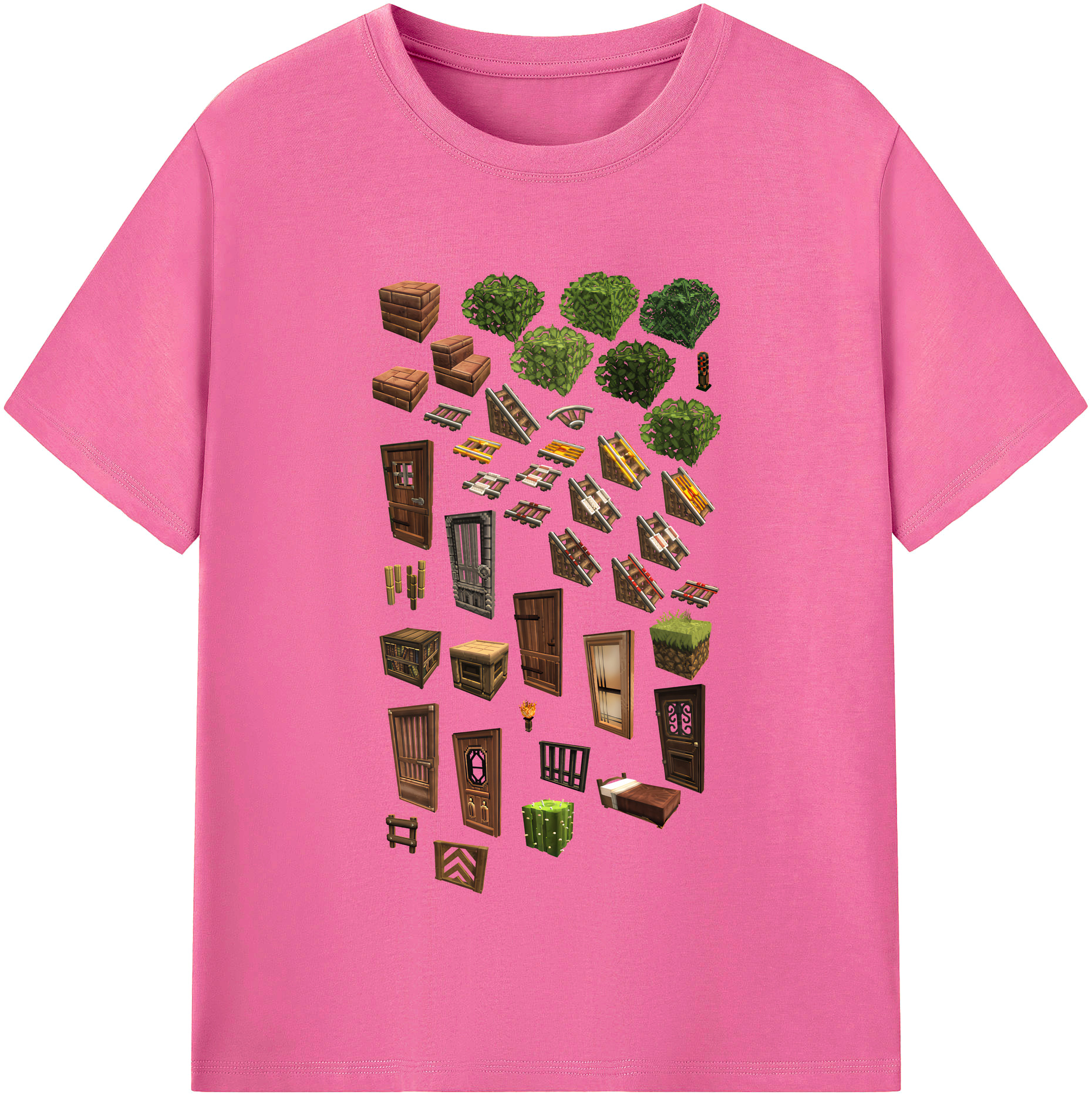 （画像用） マインクラフト ブロックの世界 Minecraft MC Block world レディースカジュアルプリントTシャツ（綿100％）